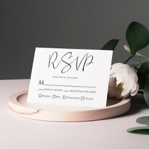 Black and White Wedding RSVP Meal Choice Card