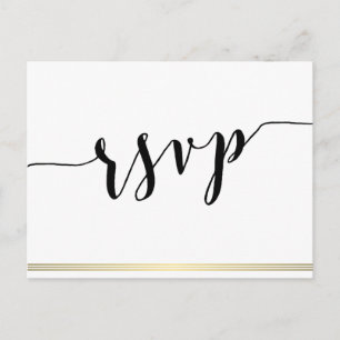 Black And White Wedding RSVP Postcards Gold Lines