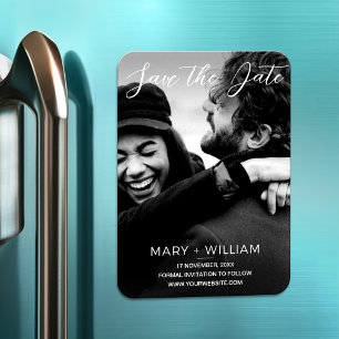 Black and white wedding save the date photo magnet