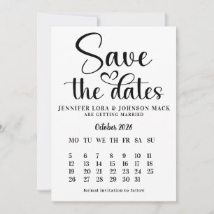 black and white wedding save the dates Calendar  Date