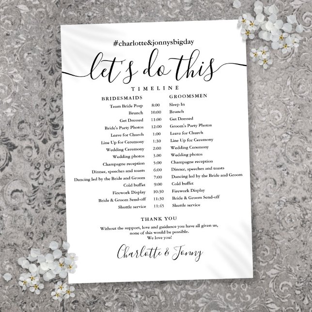 Black And White Wedding Schedule Timeline Card (Black And White Wedding Schedule Timeline Card)