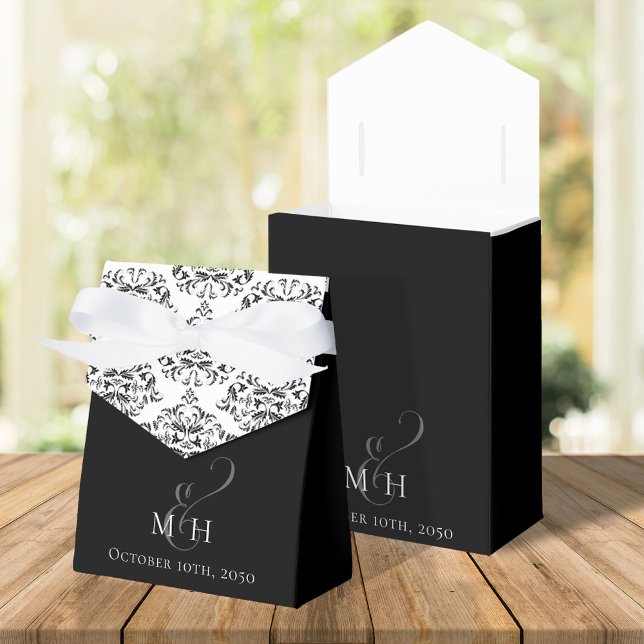 Black and White Wedding Script Typography Classic Favour Box (Elegant wedding calligraphy script monogram favor box black and white )