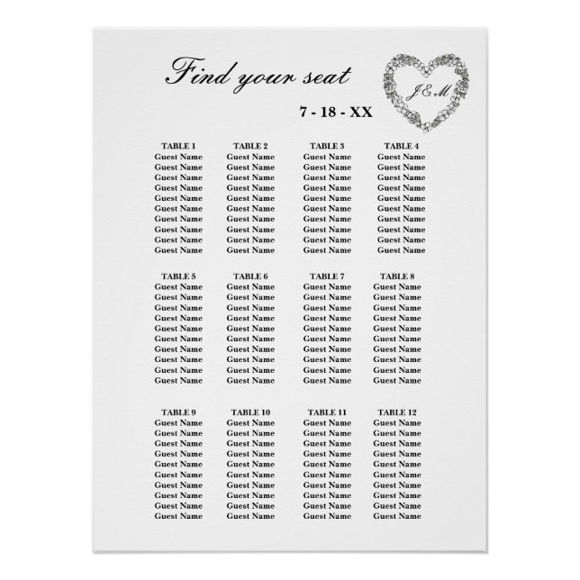 Black and White Wedding Seating Chart (Front)