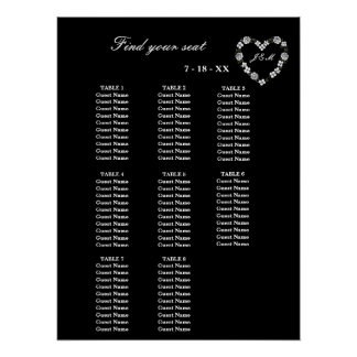 Black and White Wedding Seating Chart 8 Tables