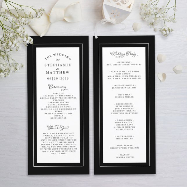 Black and White Wedding Service Ceremony Elegant Program (Creator Uploaded)