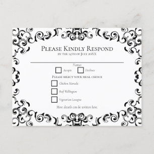 Black and White Wedding Swirls Holiday Postcard