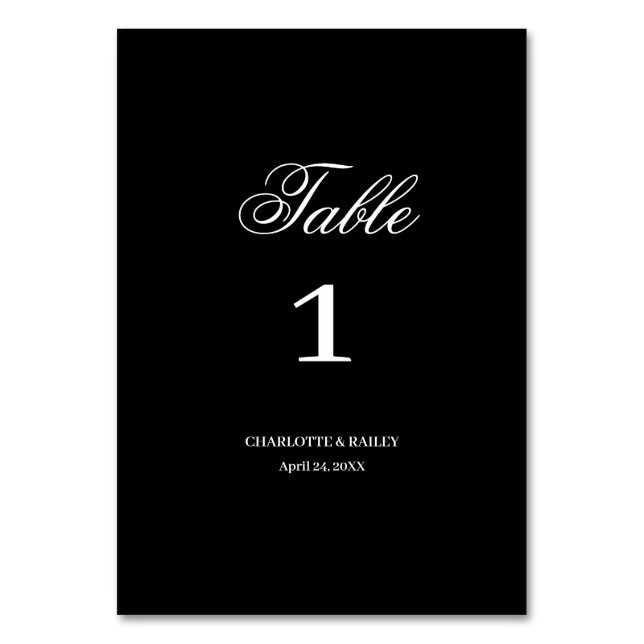 Black and White Wedding Table Number (Front)