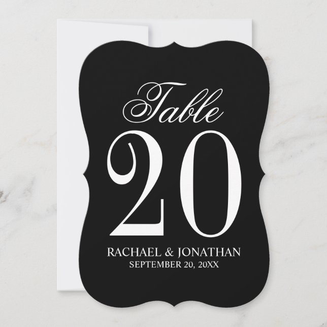 Black and White Wedding Table Number Card (Front)