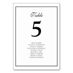 black and white wedding table number seating chart