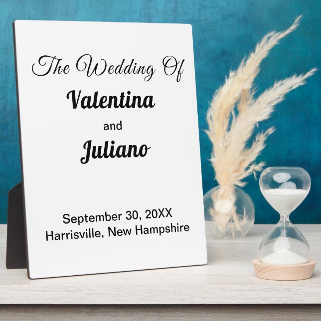Black and White Wedding Tabletop Plaque With Easel (Side)
