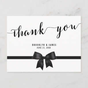Black And White Wedding Thank You Postcards Bow