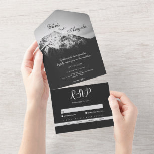 Black and white wedding under the mountains all in one invitation