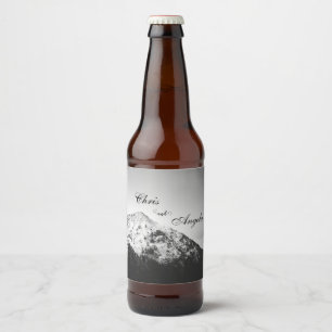 Black and white wedding under the mountains beer bottle label