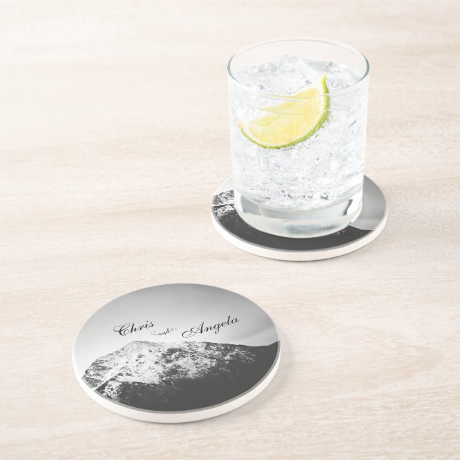 Black and white wedding under the mountains coaster (Side)