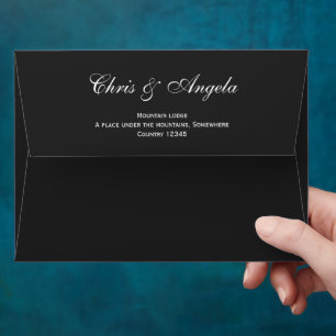 Black and white wedding under the mountains envelope