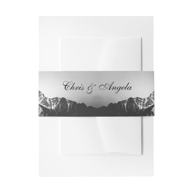 Black and white wedding under the mountains invitation belly band (Front Example)