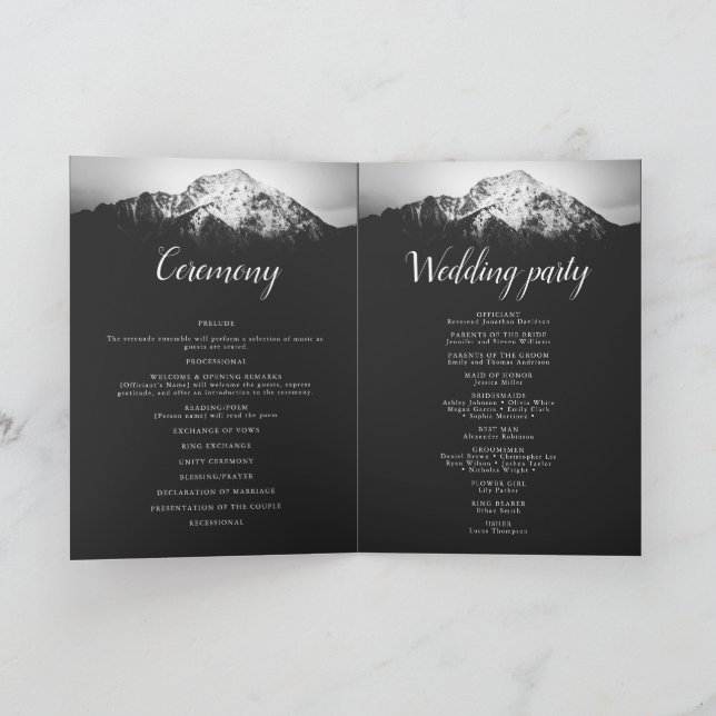 Black and white wedding under the mountains program (Inside)