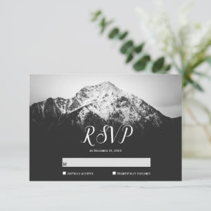 Black and white wedding under the mountains RSVP card