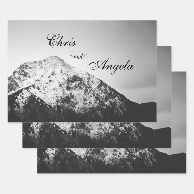 Black and white wedding under the mountains wrapping paper sheet (Set)