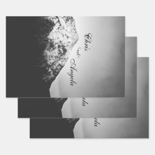 Black and white wedding under the mountains wrapping paper sheet