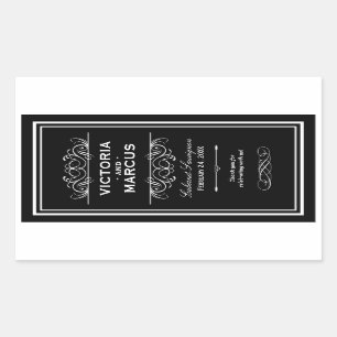 Black and White Wedding Wine Bottle Monogram Favou Rectangular Sticker