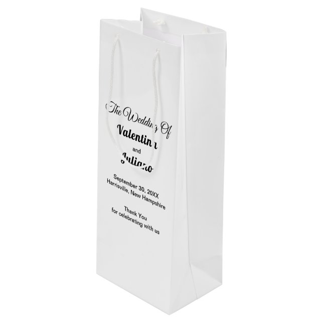 Black and White Wedding Wine Gift Bag (Front Angled)