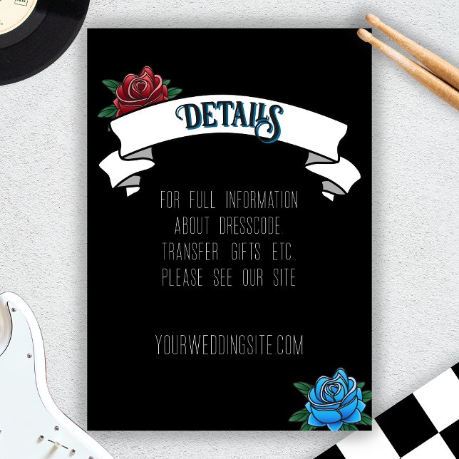 Black and white wedding with tattoos, rose tattoo enclosure card (Black and White Tattoo Rock Wedding Enclosure Card)