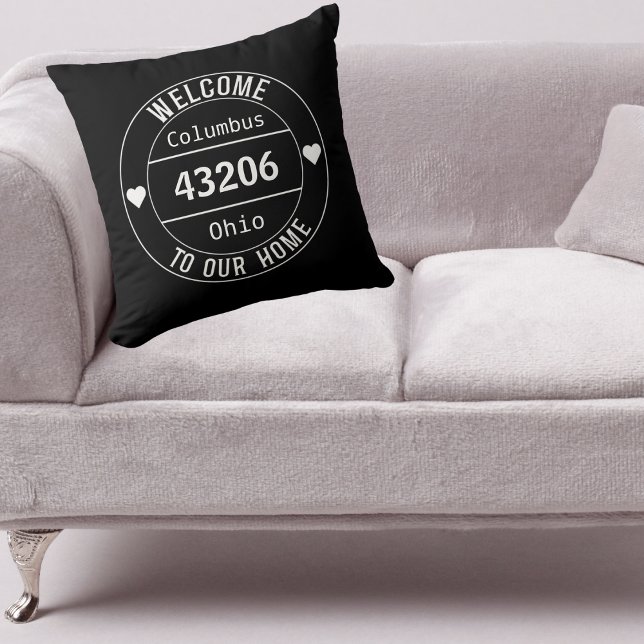 Black and White Welcome to Our Home Zip Code  Cushion (Creator Uploaded)
