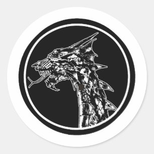 Black and White Welsh Dragon Silhouette Logo Icon Classic Round Sticker