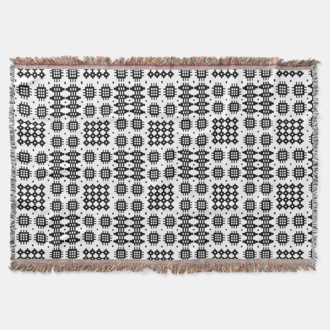 Black and White Welsh Tapestry Pattern Blanket (Front)