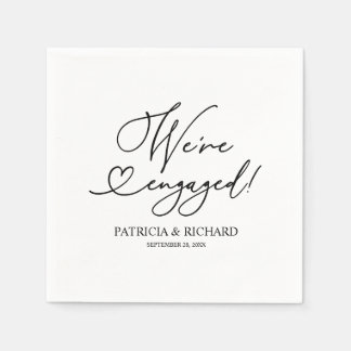 Black And White We're Engaged Engagement Party Napkin