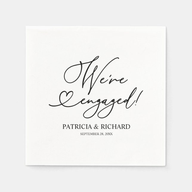 Black And White We're Engaged Engagement Party Napkin (Front)