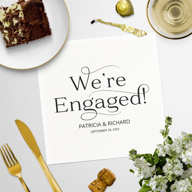 Black And White We're Engaged Engagement Party Napkin (Creator Uploaded)