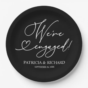 Black And White We're Engaged Engagement Party Pap Paper Plate