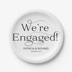 Black And White We're Engaged Engagement Party Paper Plate