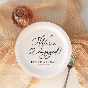 Black and White We're Engaged Paper Party Plates