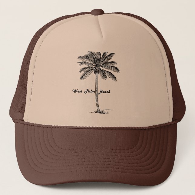 Black and white West Palm Beach & Palm design Trucker Hat (Front)