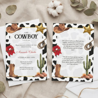Black and White Western Baby Cowboy Baby Shower Invitation