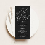 Black and White Whimsical Calligraphy Wedding Program<br><div class="desc">Keep your guests informed and your ceremony stylish with these wedding programs featuring whimsical calligraphy and a clean, timeless design. Perfect for any wedding theme or season, these elegant wedding programs guide guests through your ceremony. Customise the wording and choose from a variety of colours to match your wedding style,...</div>