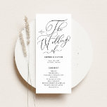 Black and White Whimsical Calligraphy Wedding Program<br><div class="desc">Keep your guests informed and your ceremony stylish with these wedding programs featuring whimsical calligraphy and a clean, timeless design. Perfect for any wedding theme or season, these elegant wedding programs guide guests through your ceremony. Customise the wording and choose from a variety of colours to match your wedding style,...</div>