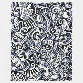Black and white whimsical music themed fleece blanket