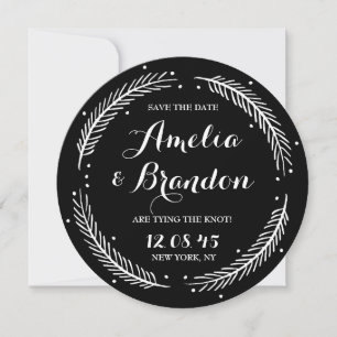 Black and White Whimsical Winter Wreath Wedding Save The Date