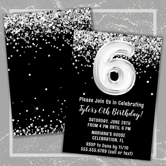 Black and White White 6th Birthday Party Invitation (Creator Uploaded)
