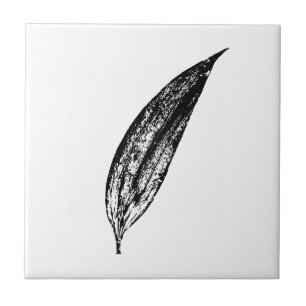 Black and White White Lily Leaf Print Ceramic Tile