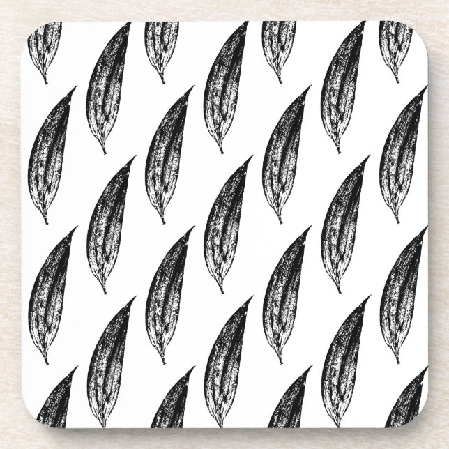 Black and White White Lily Leaf Print Coaster (Front)
