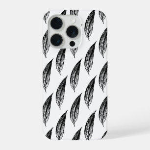 Black and White White Lily Leaf Print iPhone 15 Pro Case