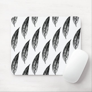 Black and White White Lily Leaf Print Mouse Pad