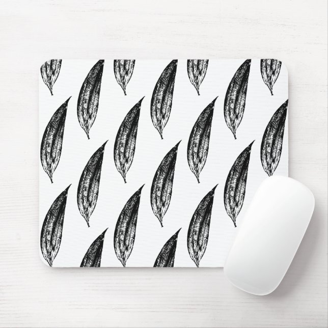 Black and White White Lily Leaf Print Mouse Pad (With Mouse)