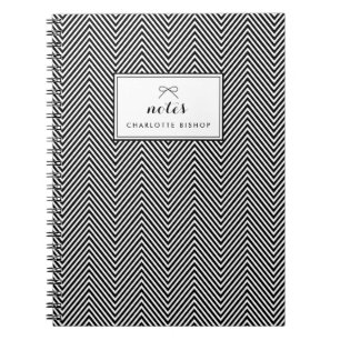 Black and White Wide Chevron Pattern Personalised Notebook
