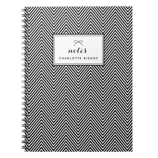 Black and White Wide Chevron Pattern Personalised Notebook (Front)